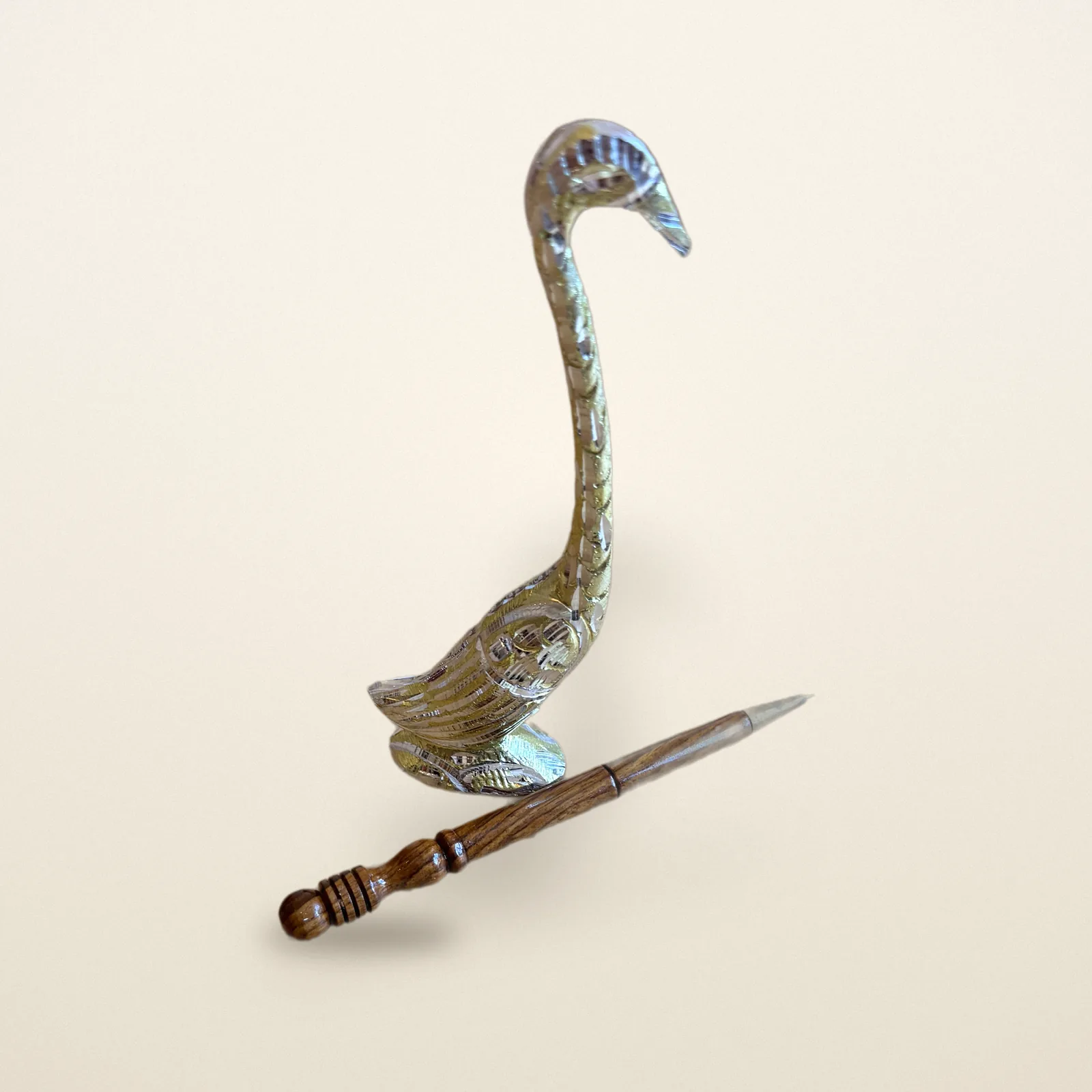 Brass Swan & Rosewood Pen Set